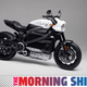 A photo of a white LiveWire electric motorbike.